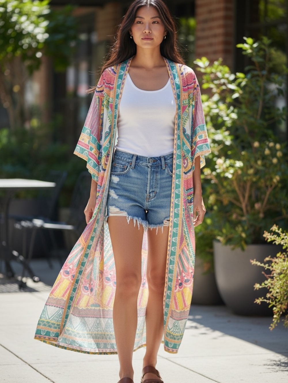 Flying Tomato Boho Semi Sheer Kimono Duster